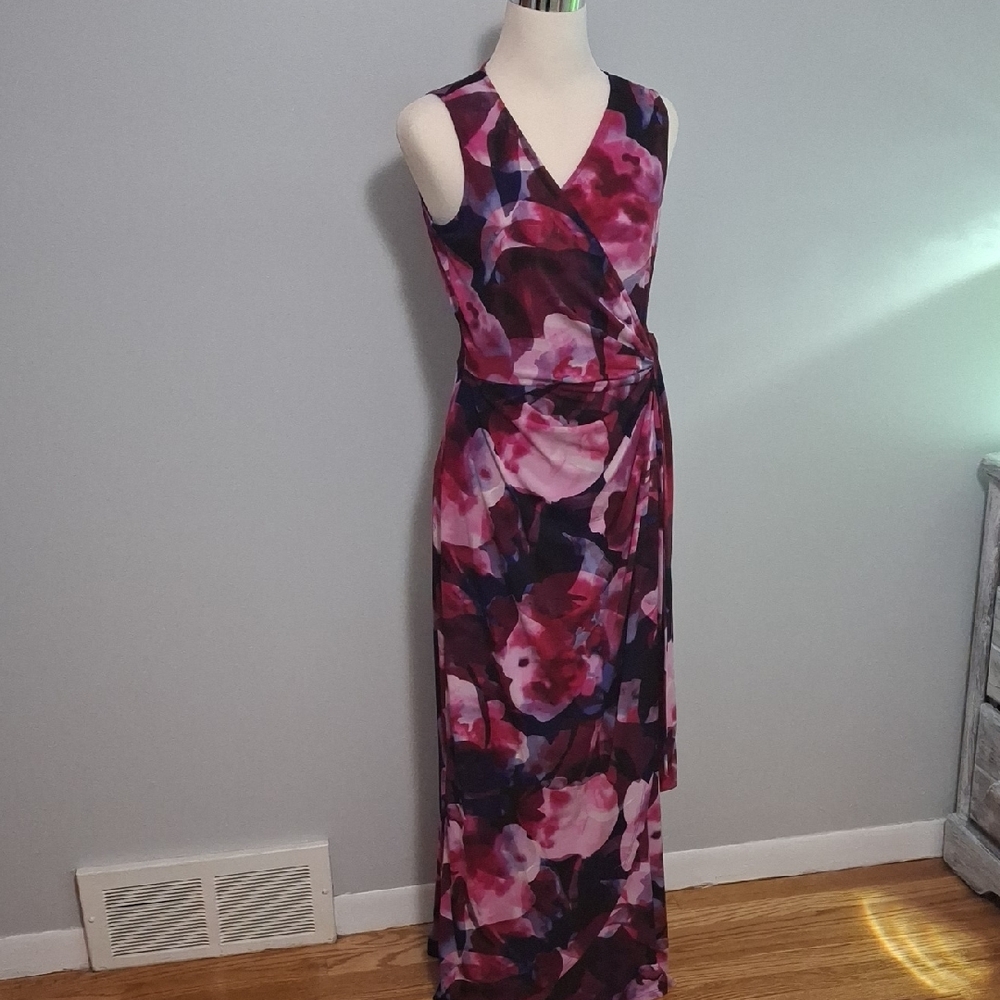 Chic Floral Wrap Maxi Dress - Pink and Purple
